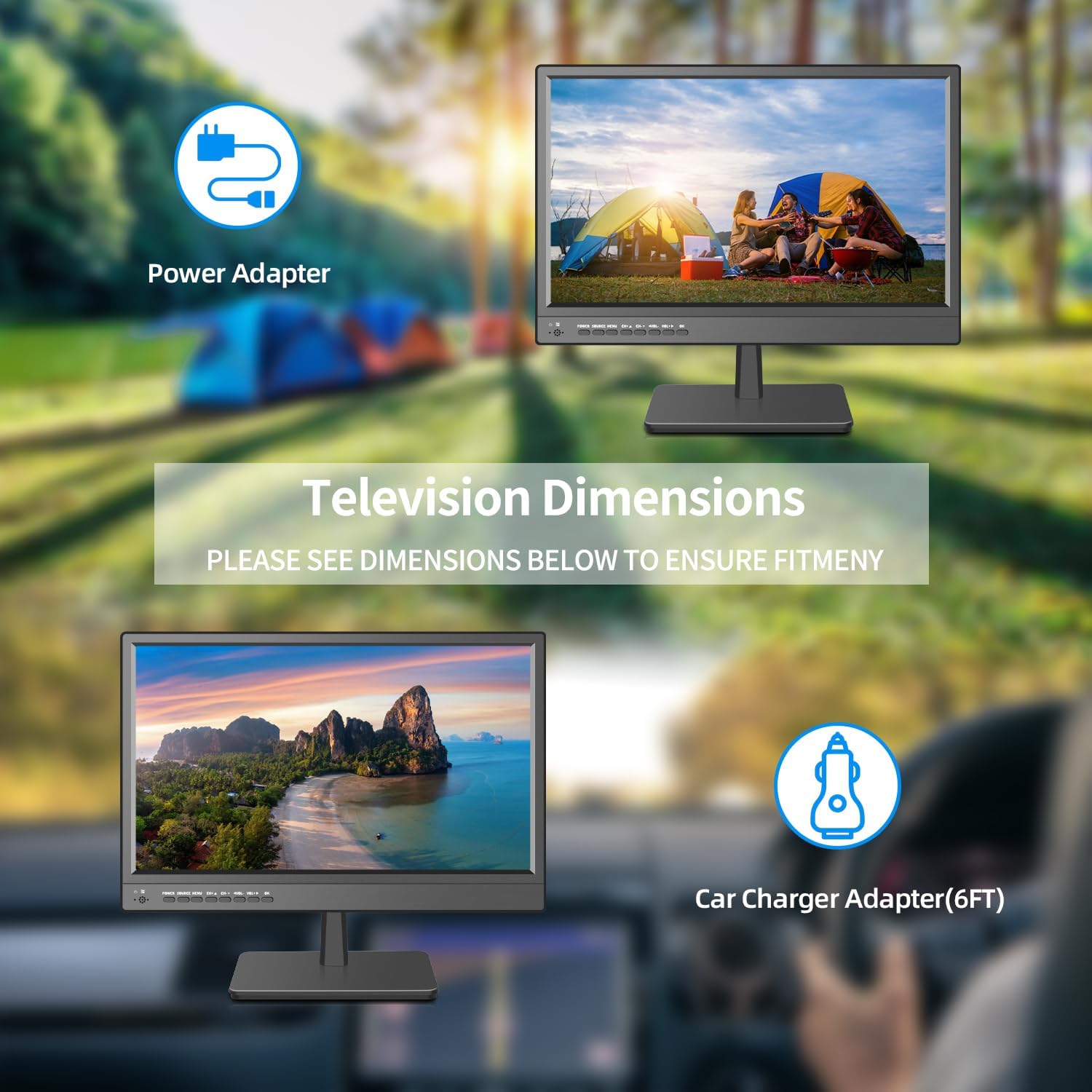 othoig 17 inch TV,Small HD Widescreen LED with Antenna,Digital ATSC Tuner-Free HD Local Channels,HDMI VGA USB Port,12 Volt Charger Cable/AC Power TV for Camping,Caravan and Kitchen
