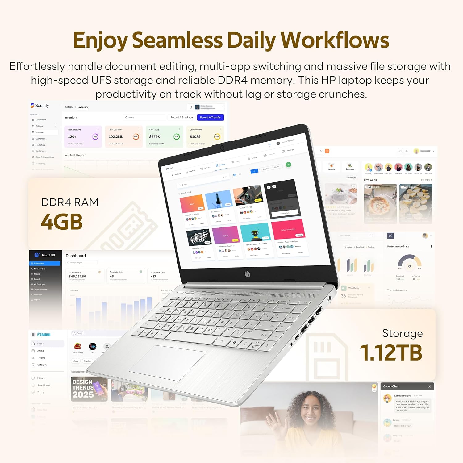 HP Stream 14" HD Laptop with AI Copilot, Intel Processor N150, 4GB RAM, 1.12TB Storage (128GB UFS + 1TB Docking Station Set), Intel Graphics, 1 Year Office 365, Wi-Fi 6, Win 11, Silver