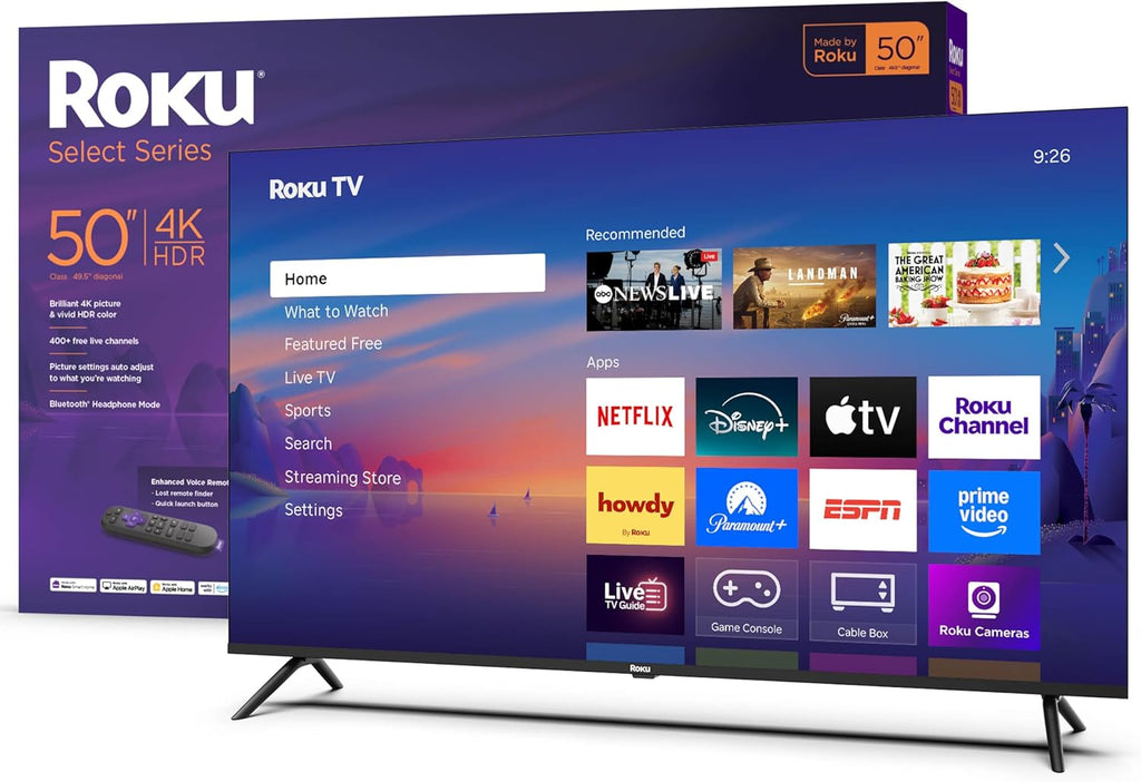 Roku Smart TV – 50-Inch Select Series, 4K HDR TV – RokuTV with Enhanced Voice Remote – Flat Screen LED Television with Wi-Fi for Streaming Live Local News, Sports, Family Entertainment