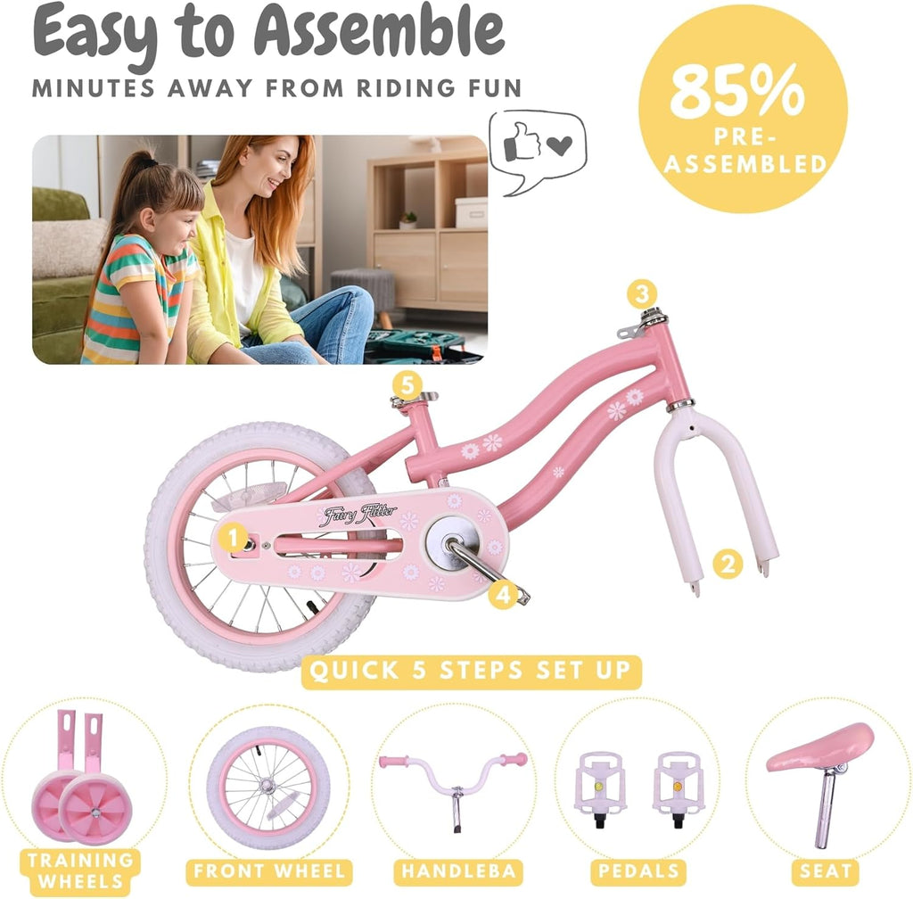 bicystar Girls Bike for Kids Ages 2-5 Years, 12 14 16 18 Inch Kids Bike with Training Wheels, Basket & Streamers, Pink Little Girls Bicycle with Coaster Brake, Birthday Gift