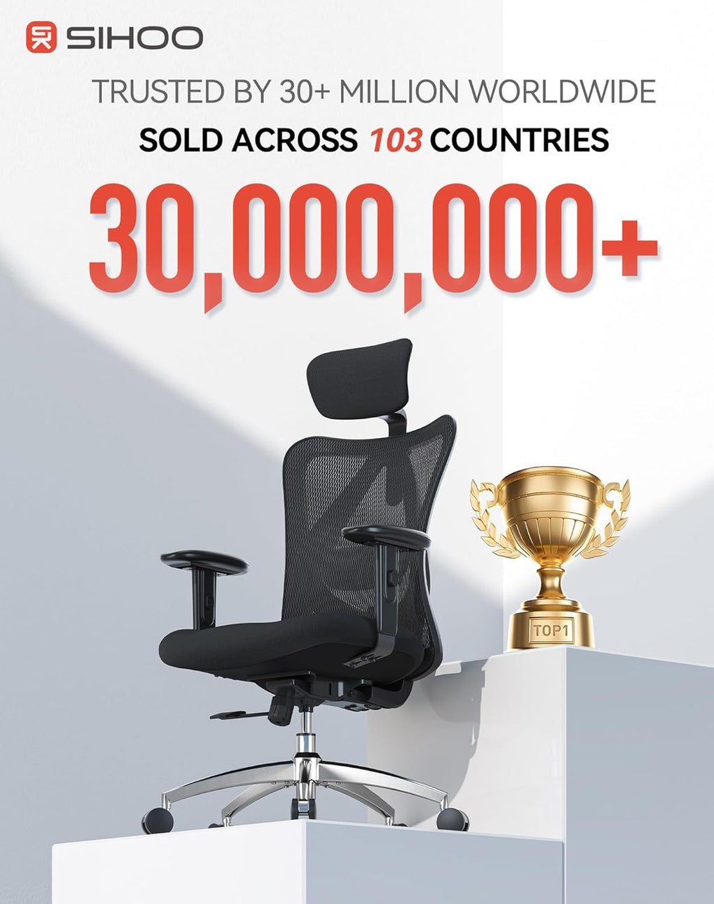 SIHOO M18 Ergonomic Office Chair, High Back Mesh Desk Chair with Adjustable Headrest & Lumbar Support, 330lbs Capacity Computer Chair with 2D Armrests & Wide Cushion, Tilt Lock, for Home Office-Black