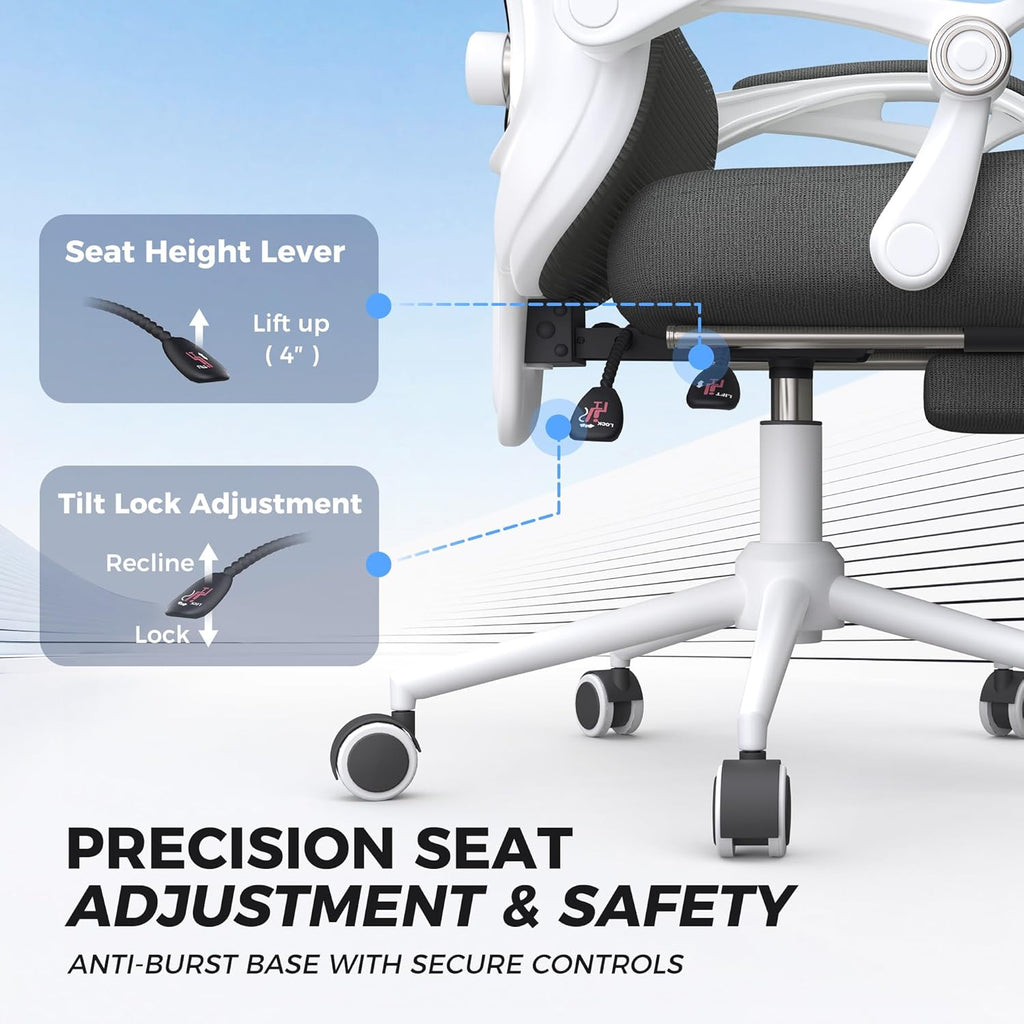 Ergonomic Office Chair with Footrest - Adjustable Lumbar Support & Headrest, 90-160° Reclining Mesh Back Computer Chair - Home Office/Gaming, 350lbs Capacity