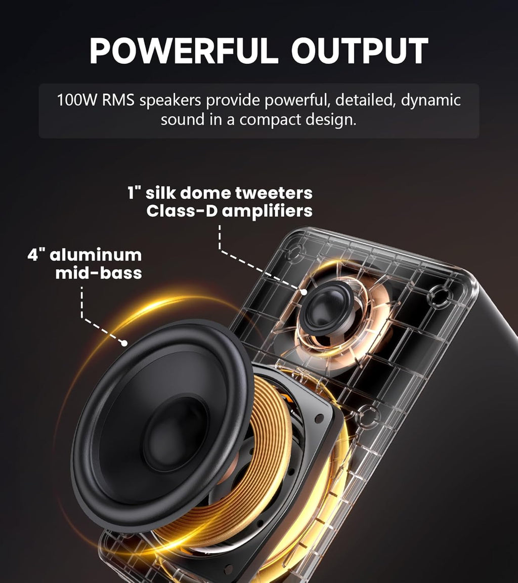 Edifier M90 Computer Speakers, 100W RMS Desktop Speakers, Hi-Res Audio, LDAC,Bluetooth 6.0 Compact Speaker, HDMI eARC/Optical/USB-C/AUX Input, SUB Out Powered Speakers, Remote Control for TV/PC-White