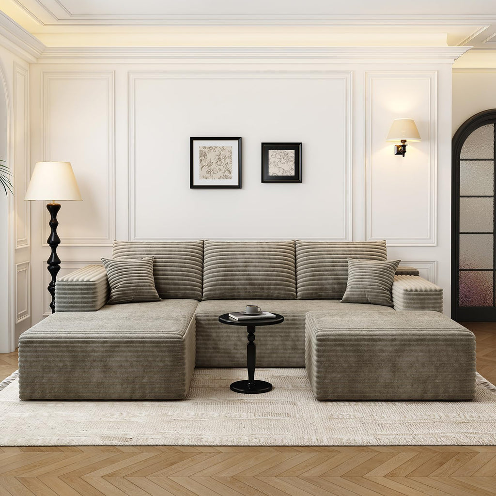 107.5" Cloud Modular Sectional Couch with 1 Ottoman,Modern Minimalist Upholstered Couches, Comfort U Shaped Sofa for Living Room,Deep Seat Corner Couch .No Assembly Required (Camel,Left Facing Chaise)