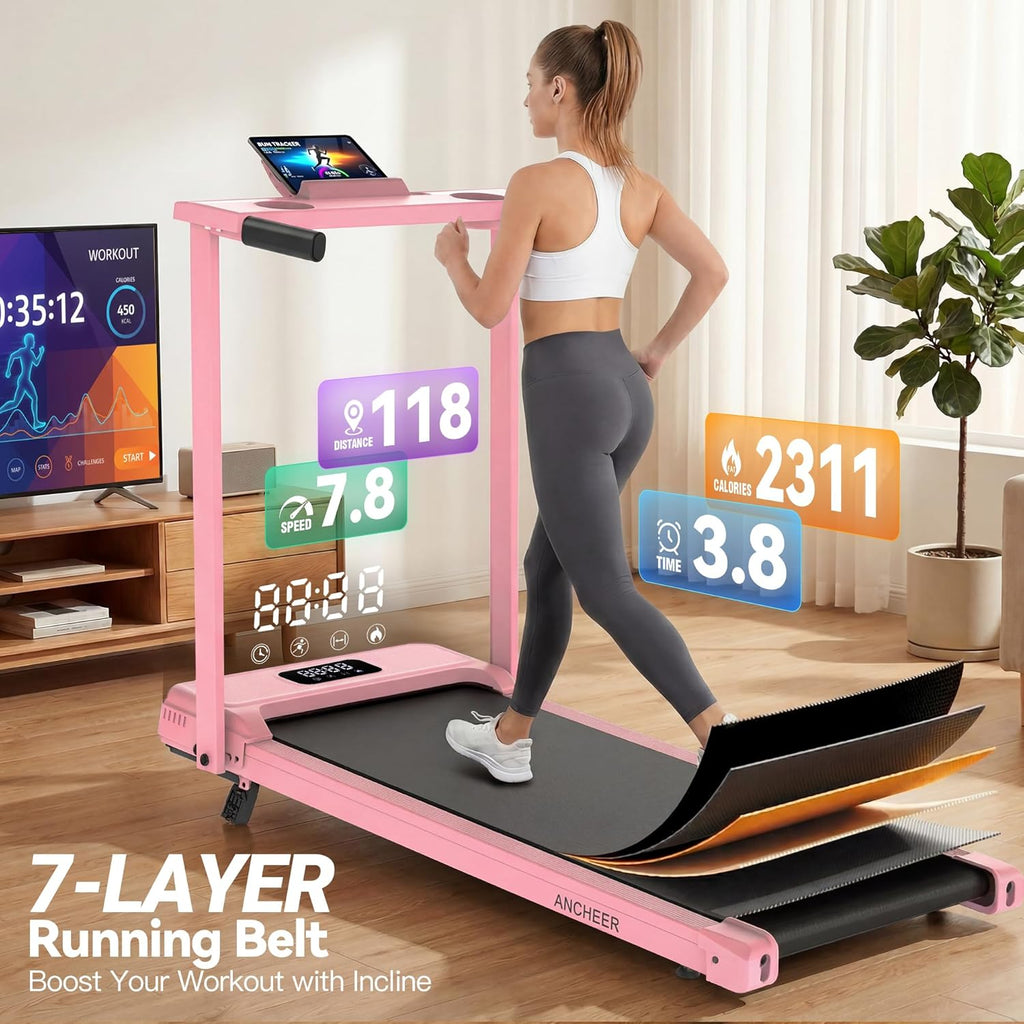 FUNMILY 3.5HP Walking Pad Incline Treadmill with Desk & Handle Bar, Heavy Duty 350 lbs Weight Capacity Portable Treadmill for Home and Office, Remote Control & LED Display