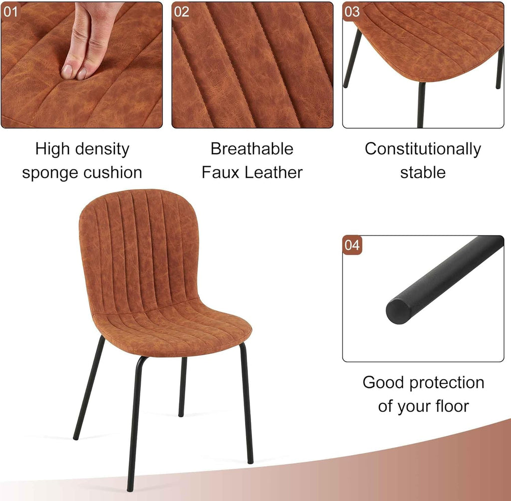 Brown Dining Chairs Set of 4 PU Leather Dining Room Chairs with Black Metal Legs, Mid Century Modern Dining Chairs for Kitchen & Dining Room