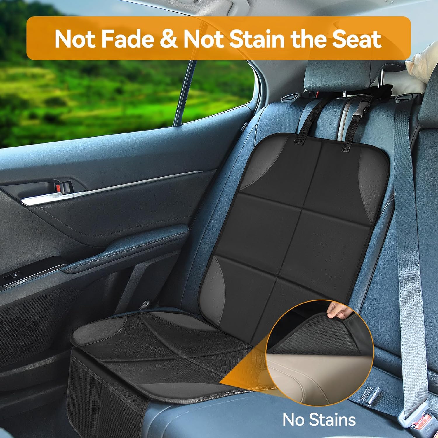 Musclez Car Seat Protectors, Car Seat Covers Waterproof 600D Fabric, Non-Slip Backing & 2 Mesh Pockets Carseat Protector for Child Safety Seats, Pets, Automotive Interior Protection (Black-1pcs)