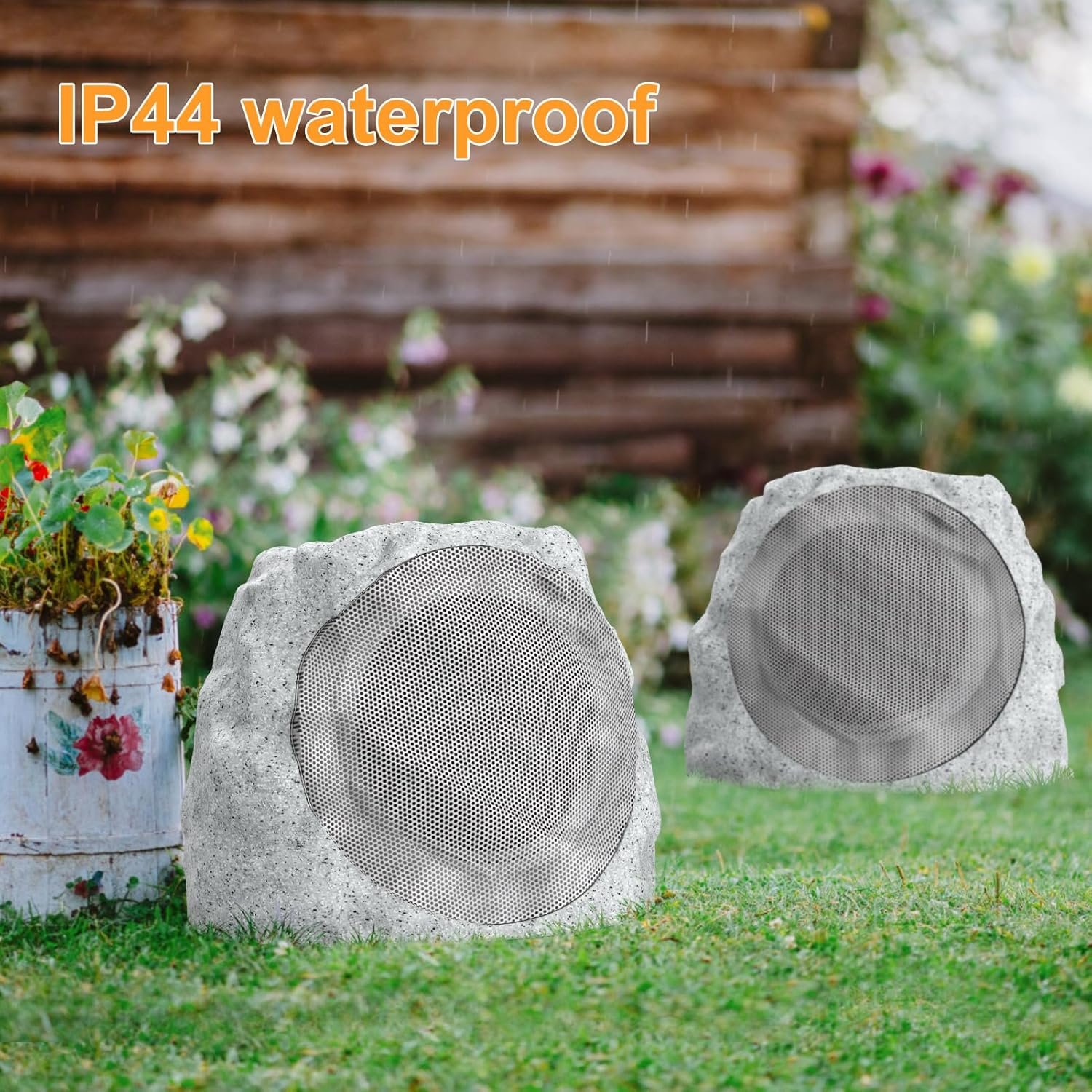Outdoor Speakers Solar Powered & USB-C Rechargeable, Rock Speakers TWS Pairing Wireless Outdoor Speaker Bluetooth 5.4, LED Light Show, Waterproof, ideal for Backyard BBQ, Garden, Poolside (2-Pc,Grey)