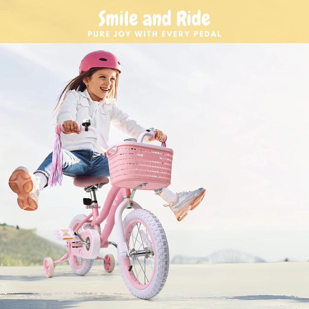 bicystar Girls Bike for Kids Ages 2-5 Years, 12 14 16 18 Inch Kids Bike with Training Wheels, Basket & Streamers, Pink Little Girls Bicycle with Coaster Brake, Birthday Gift