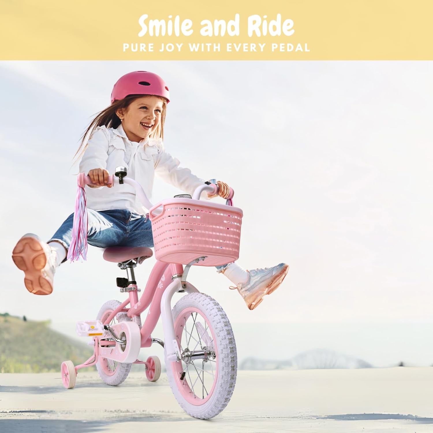 bicystar Girls Bike for Kids Ages 2-5 Years, 12 14 16 18 Inch Kids Bike with Training Wheels, Basket & Streamers, Pink Little Girls Bicycle with Coaster Brake, Birthday Gift