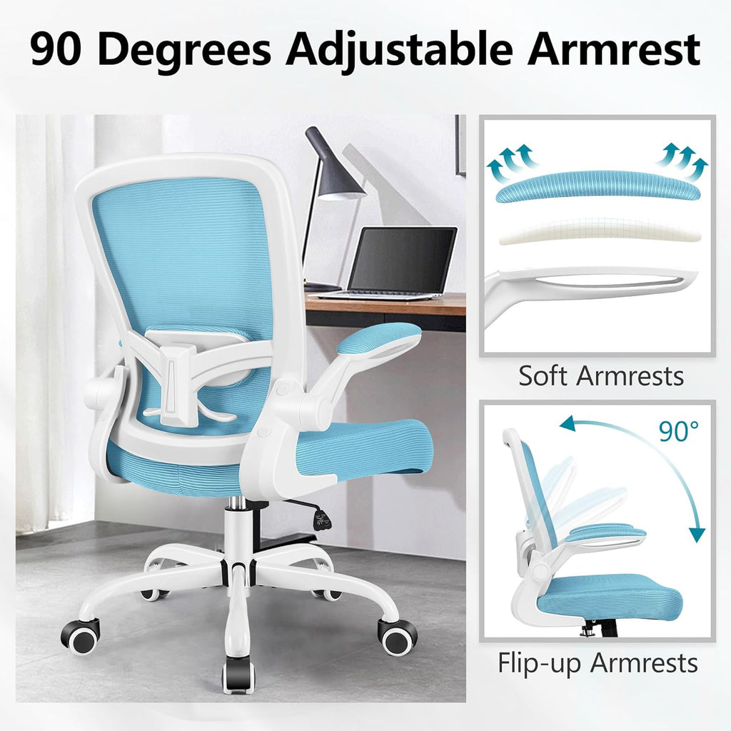 FelixKing Office Chair, Ergonomic Desk Chair Breathable Mesh Chairs Adjustable High Back Lumbar Support Flip-up Armrests, Executive Rolling Swivel Comfy Computer Chairs Home Office Blue