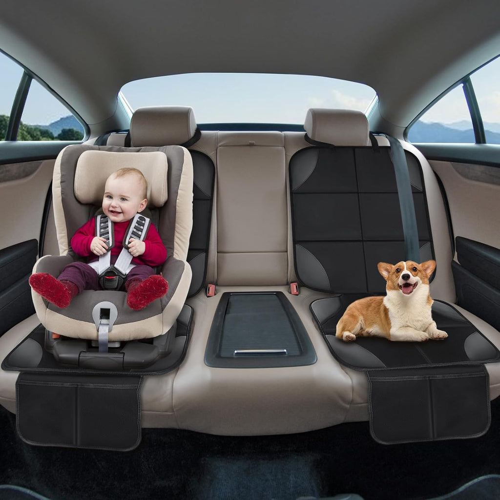Musclez Car Seat Protectors, Car Seat Covers Waterproof 600D Fabric, Non-Slip Backing & 2 Mesh Pockets Carseat Protector for Child Safety Seats, Pets, Automotive Interior Protection (Black-1pcs)