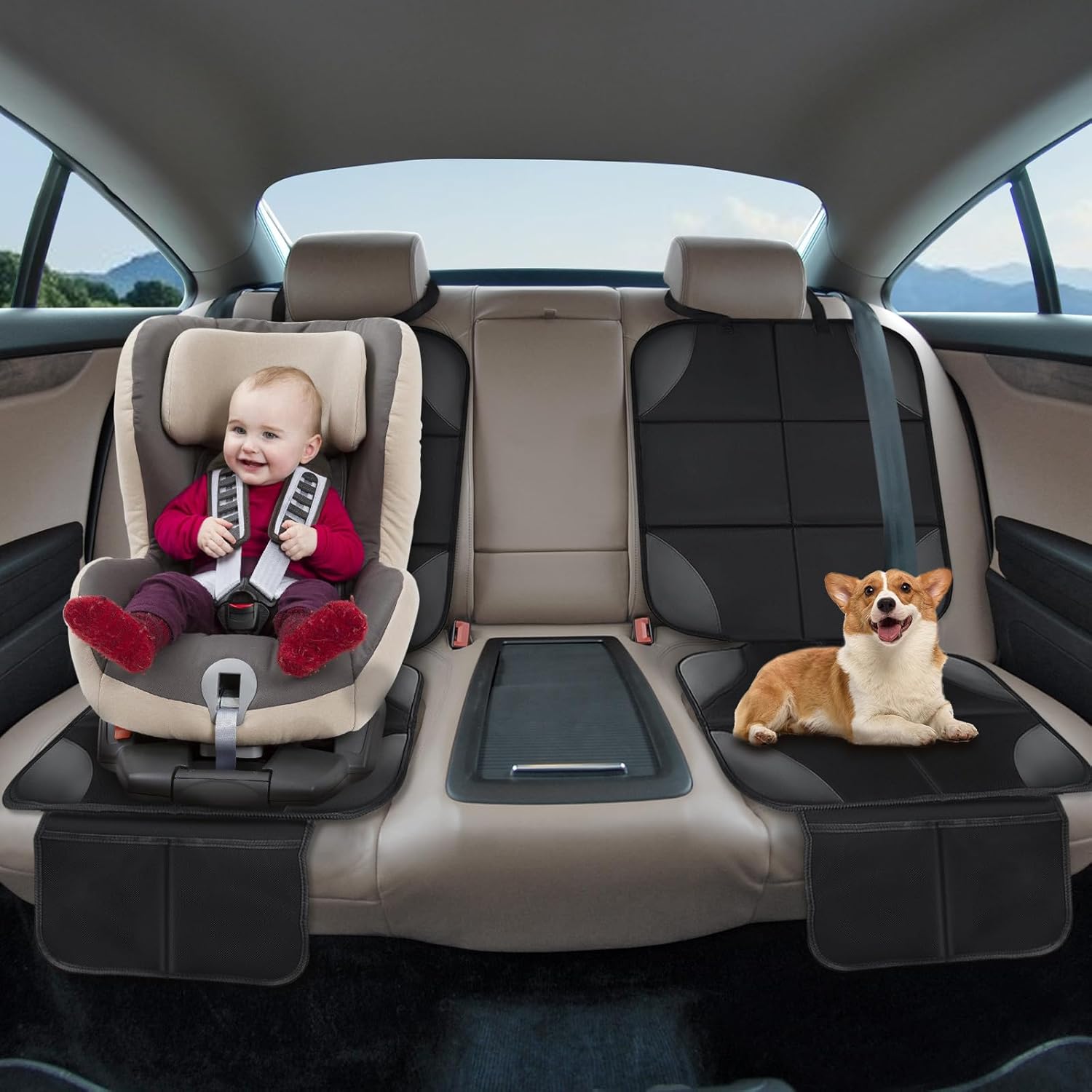 Musclez Car Seat Protectors, Car Seat Covers Waterproof 600D Fabric, Non-Slip Backing & 2 Mesh Pockets Carseat Protector for Child Safety Seats, Pets, Automotive Interior Protection (Black-1pcs)