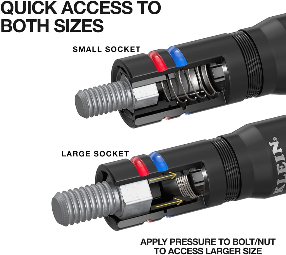 Klein Tools 656QS KNECT Quad Socket, 24 Sizes in 6 Sockets, 4-in-1 Color Coded SAE and Metric Impact Rated, Deep-Well Heavy-Duty, 1/4-and 3/8-Inch Drive, 3-1/2-and 6-1/2-Inch Shaft