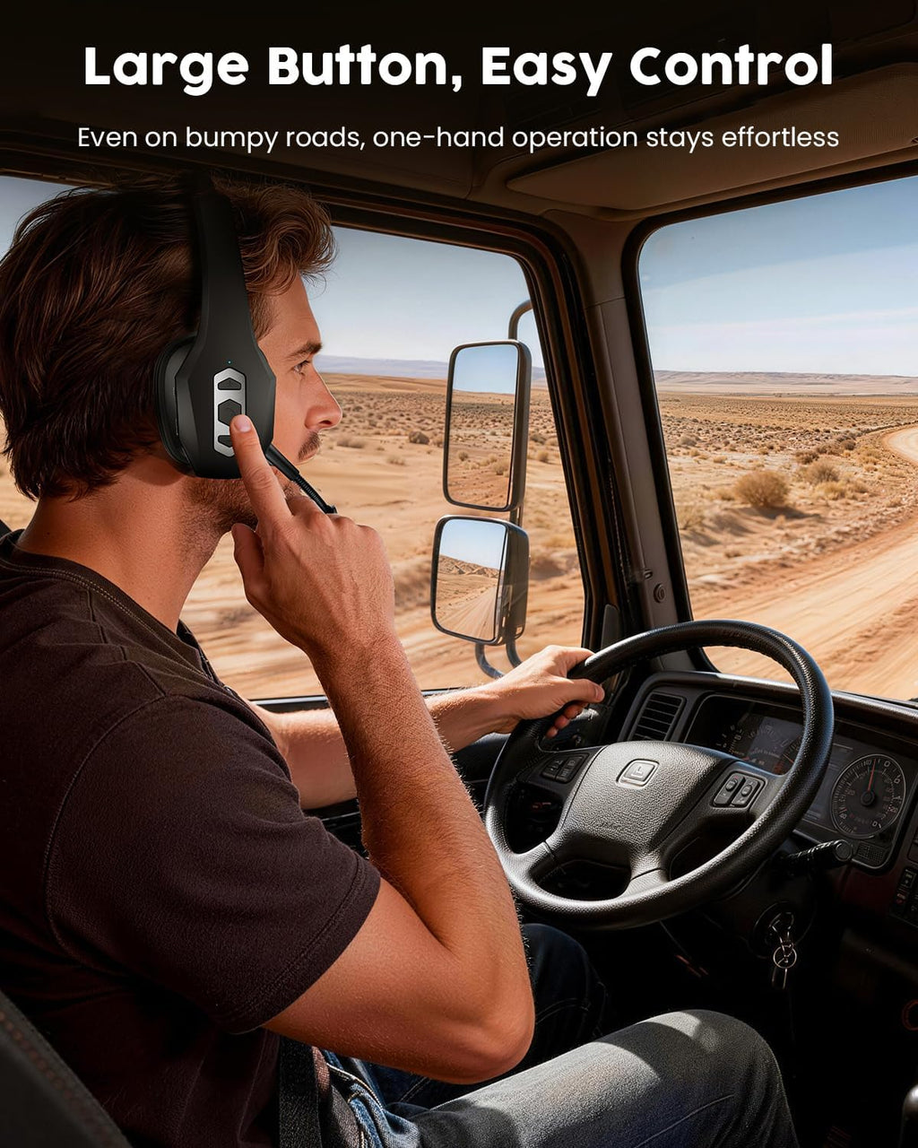 Trucker Bluetooth Headset with Charging Base, Wireless Hands-Free Headset with Noise Canceling Mic & Mute Button, 56Hrs Working Time PC Headsets for Cell Phones, Computer, Truck Driver