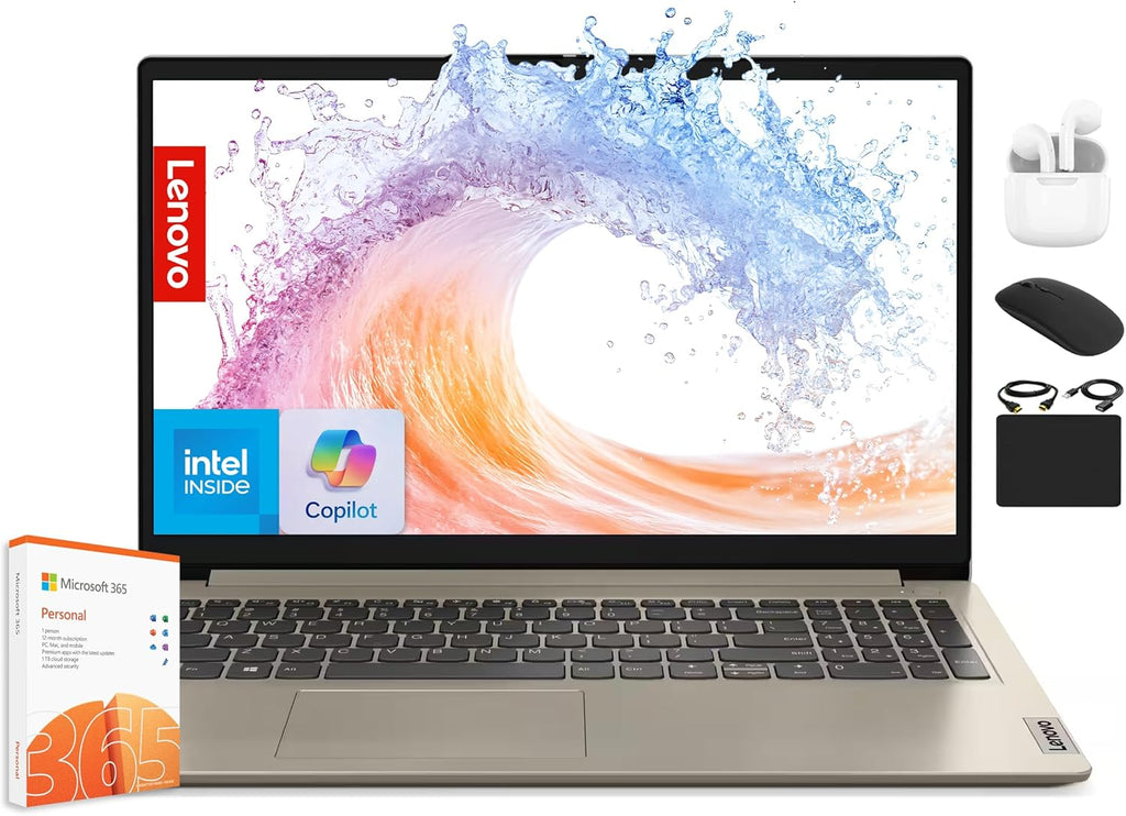 Lenovo IdeaPad Laptop for Business Student 2025, 15.6" Display, 12GB RAM +1.1GB Storage (500GB SSD +128GB eMMC +500GB Ext), Dual Intel Core Processor, WiFi 6, HubxcelAccessory, Office 365 1 Yr, Win 11