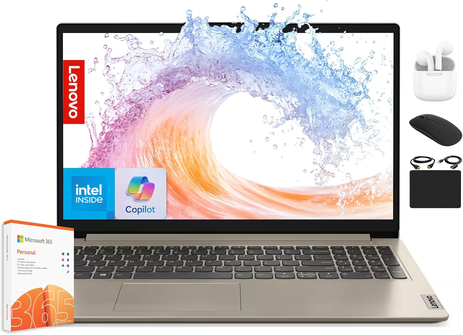 Lenovo IdeaPad Laptop for Business Student 2025, 15.6" Display, 12GB RAM +1.1GB Storage (500GB SSD +128GB eMMC +500GB Ext), Dual Intel Core Processor, WiFi 6, HubxcelAccessory, Office 365 1 Yr, Win 11