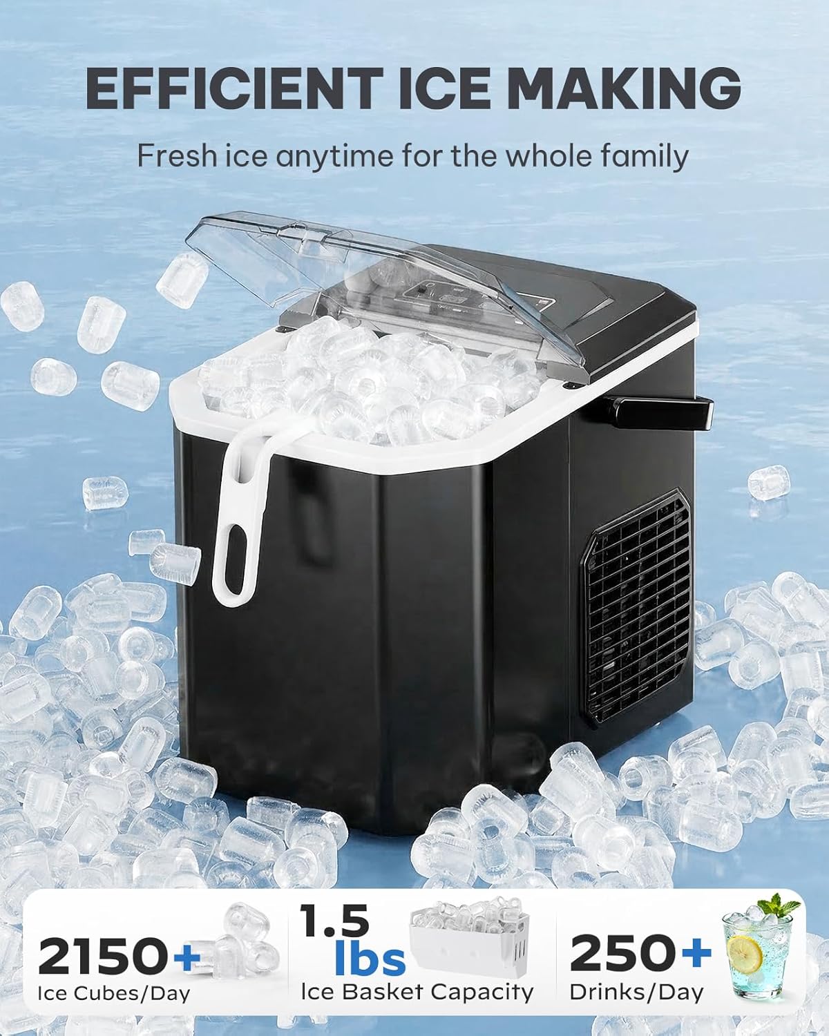 Silonn Ice Maker Countertop, Portable Ice Machine with Carry Handle, Self-Cleaning Ice Makers with Basket and Scoop, 9 Cubes in 6 Mins, 26 lbs per Day, Ideal for Home, Kitchen, Camping, RV