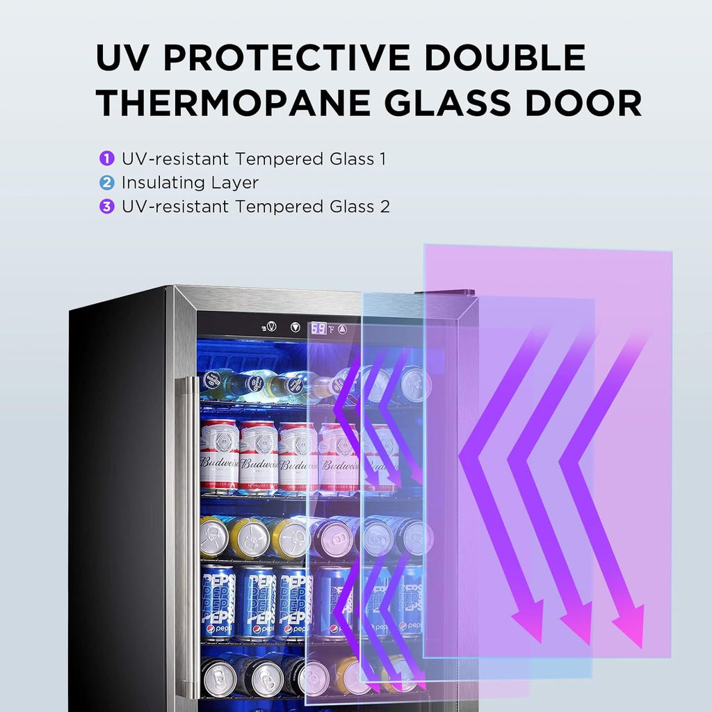 Electactic Wine Cooler 37 Bottle Freestanding Fridge with Stainless Steel Reversible Glass Door, 145 Can Beverage Refrigerator Quiet Compressor for Home Kitchen Bar, 4.5 Cu.ft Silver