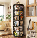 Aheaplus 6 Tier Rotating Bookshelf Tower, Revolving Bookcase, 360° Round Spinning Book Shelf, Narrow Swivel Bookshelves Vertical Turning Corner Bookshelf Organizer for Small Space, Black Oak