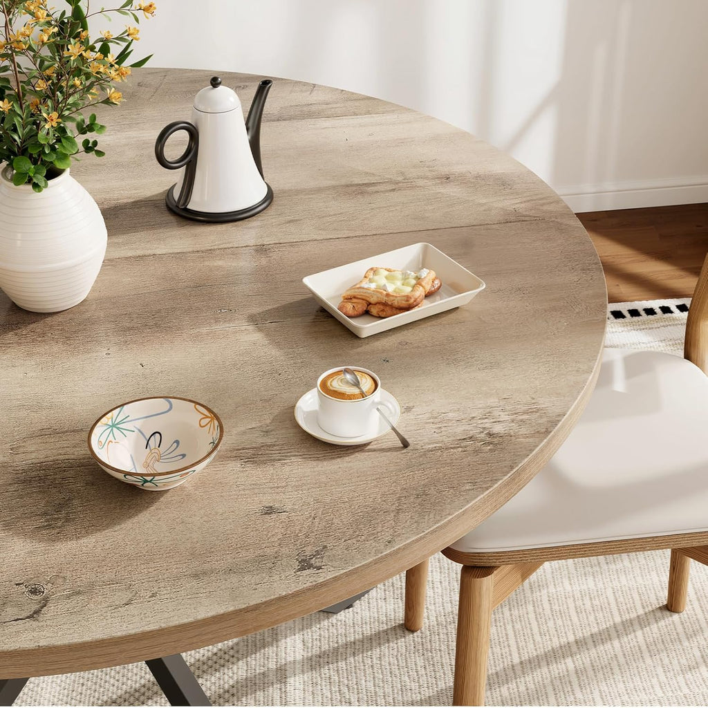 Vantic 47" Round Dining Table for 4-6 People, Farmhouse Wood Kitchen Table for Small Space, Circle Dining Table with Metal Base for Kitchen & Living Room, Ivory