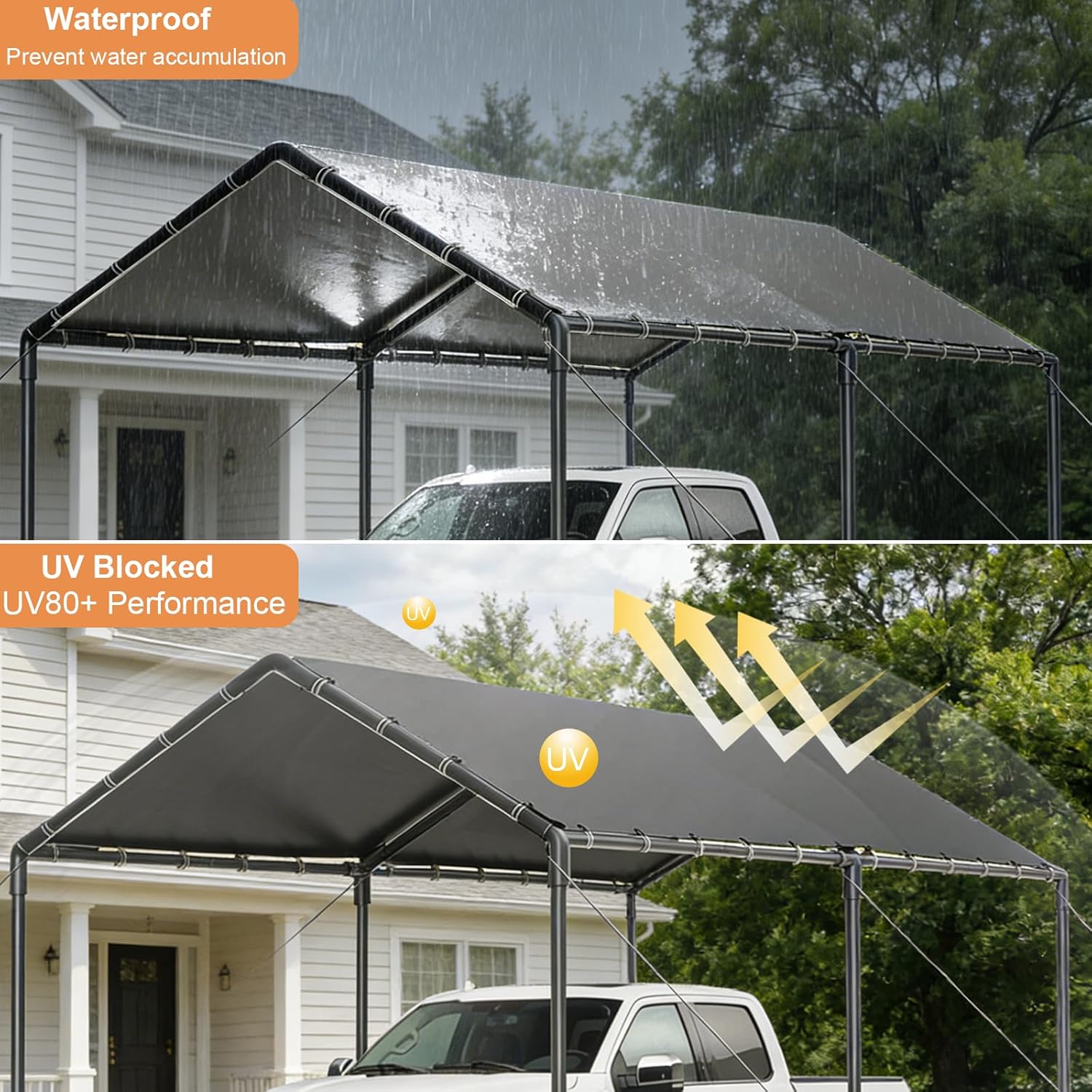 10x20 FT Heavy Duty Carport Car Tent Car Canopy Storage Shed,Portable Garage Party Tent,Portable Garage All-Season Tarp for Car,Truck,SUV,Party (Grey)